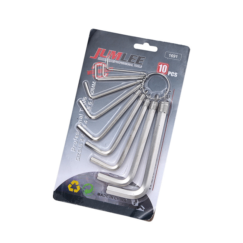 10-piece set of flat-head L-shaped hex socket wrenches with rings, 10pc set of portable tools in stock Item Picture
