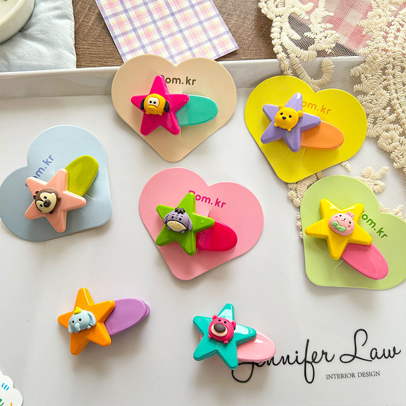 New cartoon cute bear creative five-pointed star duckbill clip, bangs clip, bb clip, children's versatile hair accessory that won't damage hair Specification image