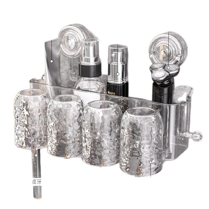 Bathroom with handles, toothbrush cups, mouthwash cups, rack, wall-mounted identification cups, suction cups, toothbrush storage rack, no need for drilling Item Picture