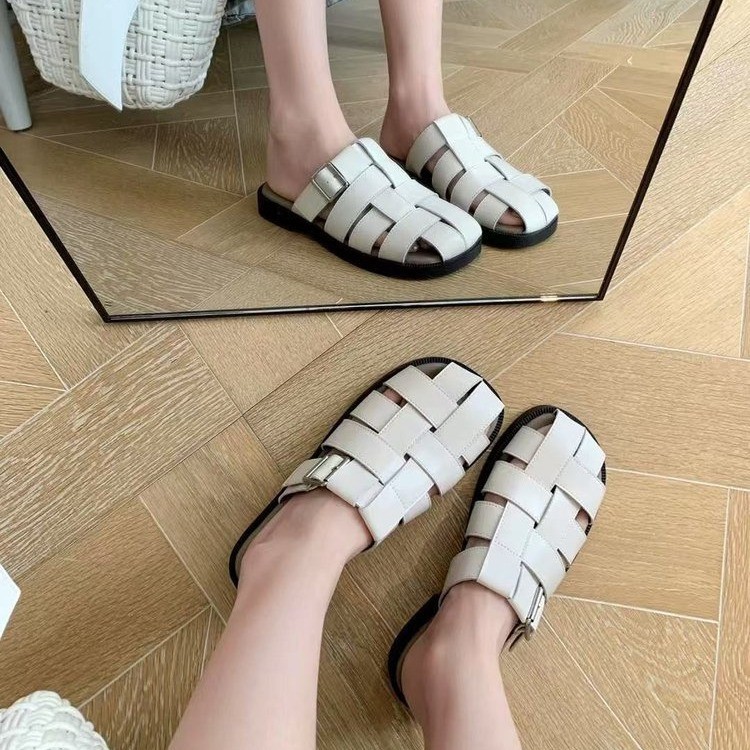 Summer shoes, Roman sandals, women's versatile 2025 Flat beach shoes, new no-cage open-toe soft leather slippers for women details Picture