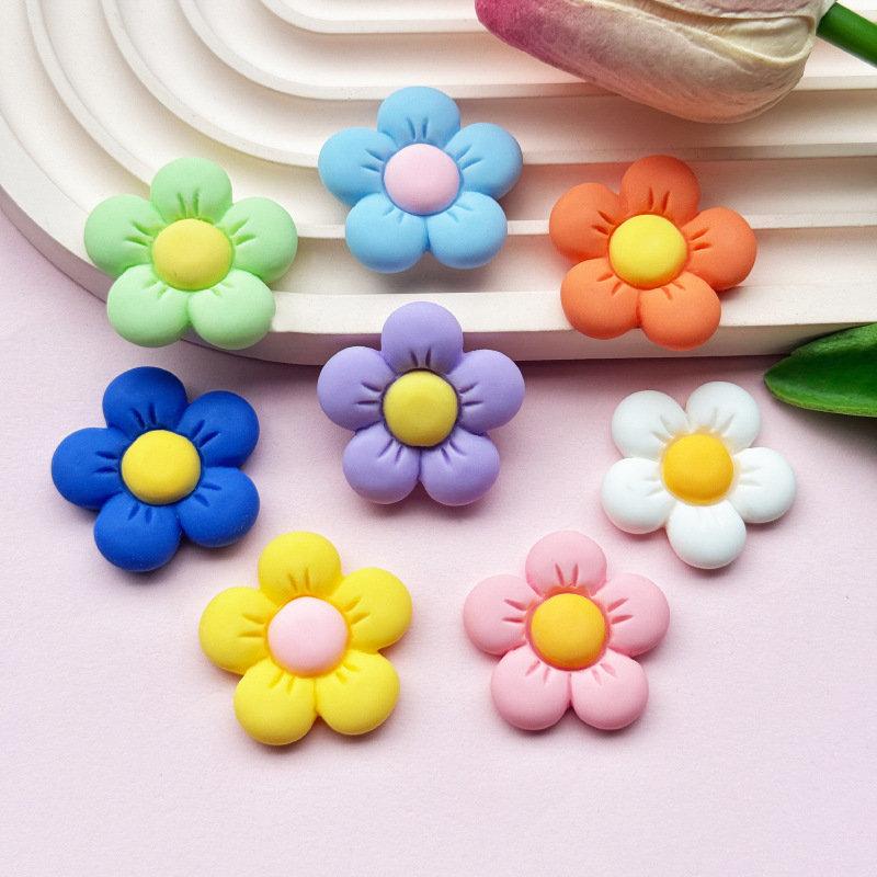 Matte five-petal flower series resin diy jewelry accessories, phone cases, crocs, patches, hair clips, hair accessory materials details Picture