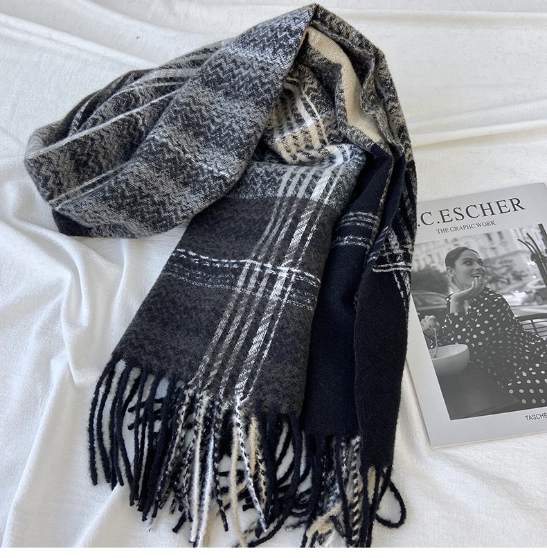 围巾女秋冬季跨境高级感仿羊绒格子流苏披肩学生加厚保暖围脖批发详情28