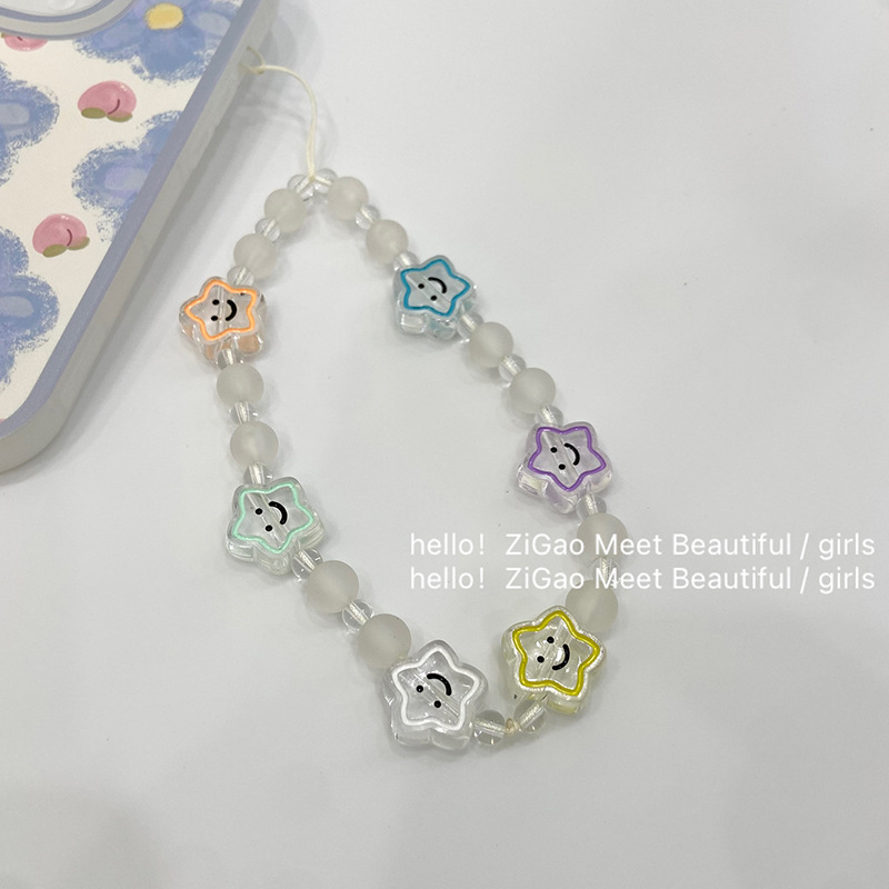 Small Fresh Simple Fashion Stars Smiling Face Beaded Mobile Phone Chain Accessories Hanging Diy Creative Mobile Phone Chain Lanyard