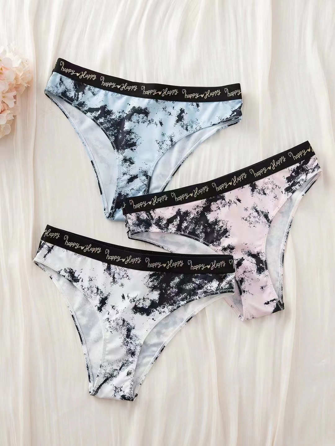 Sexy and fashionable elastic webbing waistband, European and American style printed ink-wash painting women's triangle pants, wholesale of European and American underwear details Picture