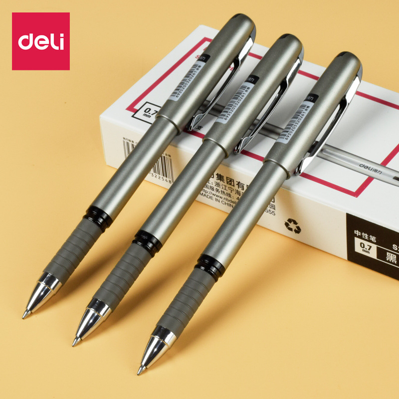 得力S26中性笔0.7mm水笔碳素笔签字笔经典办公笔中性笔子弹头黑