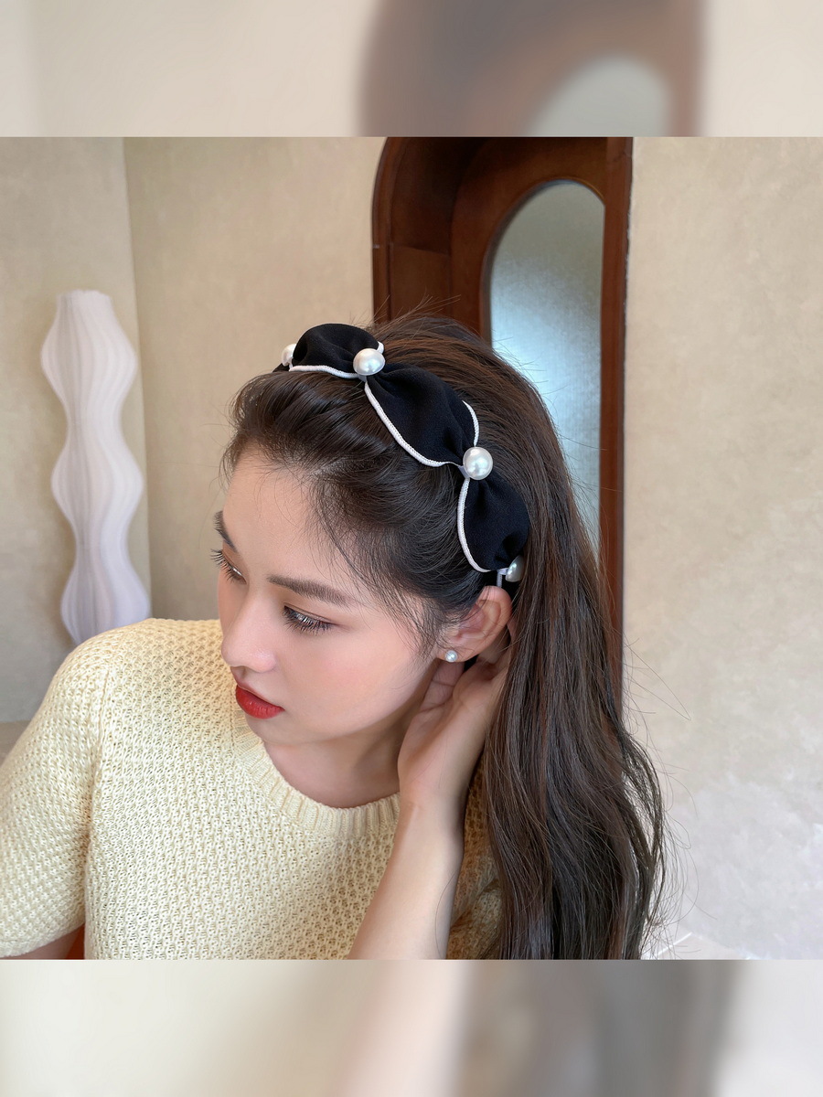 Retro French Style Hair Accessories Headband Women's Summer Net Red Headband Simple Face Wash Wide Edge Broken Hair Pearl Headband Specification drawing