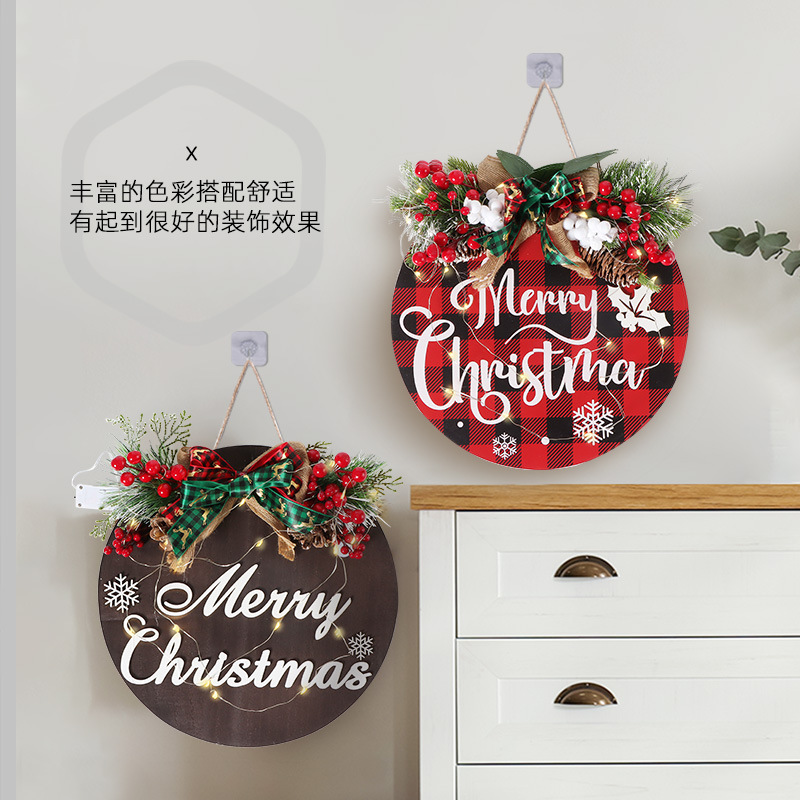 Home European-style Christmas decoration night light DIY wooden sign, 20 lamp heads, wooden bows, festival welcome sign details Picture