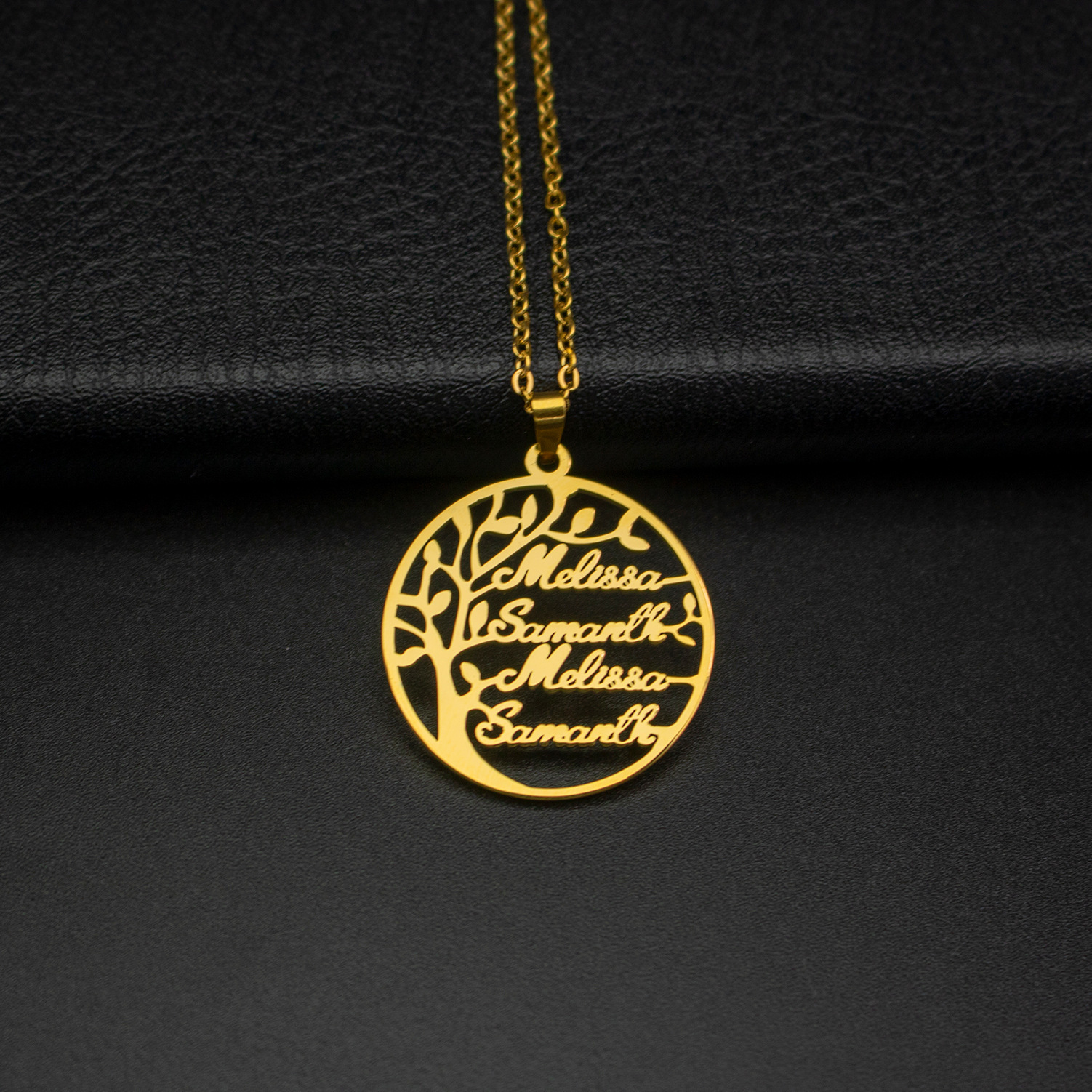 Diy Stainless Steel Name Necklace Electroplated Real Gold English Life Tree Family Necklace Cross-Border Exclusive details Picture