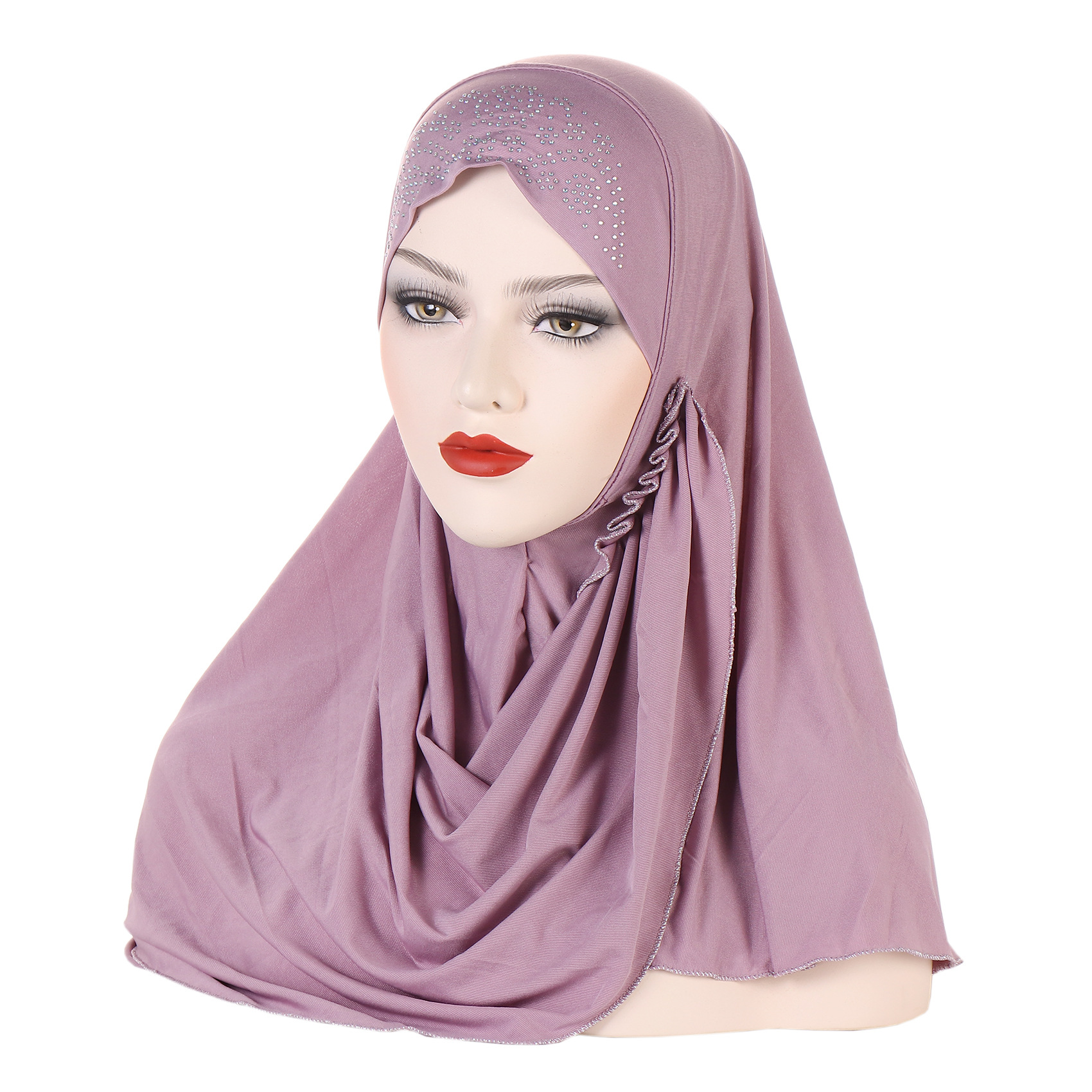 New cross-border trade Muslim headscarf, Middle East headscarf cap, women's solid color hot diamond cap in stock Item Picture