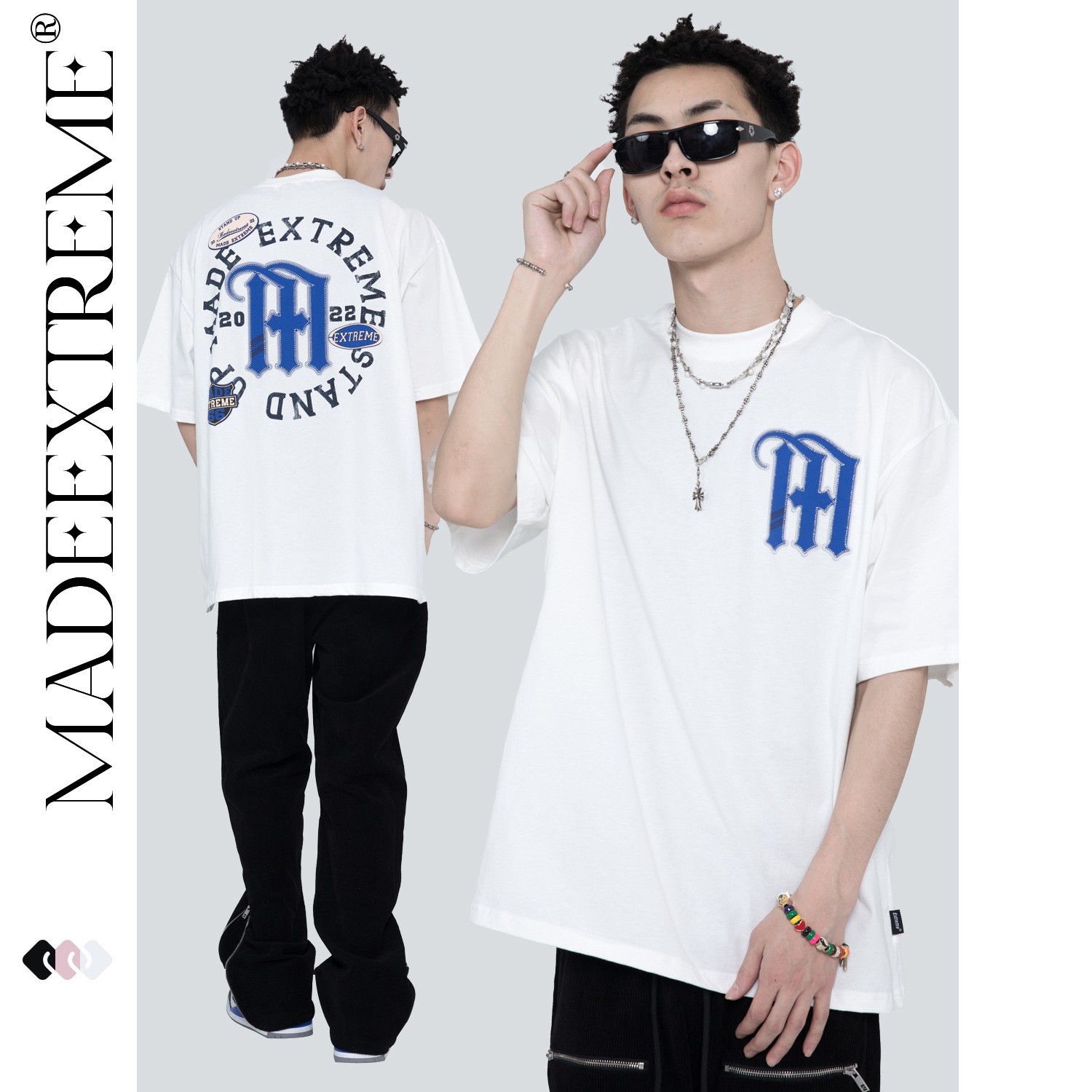 MADEEXTREME Chinese streetwear brand watermark summer short-sleeved men's Gothic letter loose round-neck base layer T-shirt Specification image