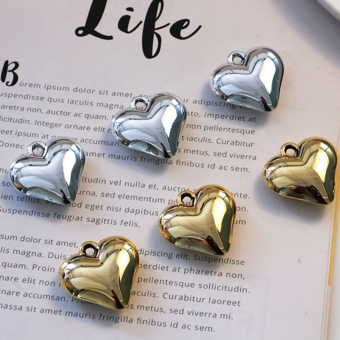 Simple Style Multi Dimensional Smooth Heart Heart Pendant Necklace Earrings Diy Accessories Materials details Picture