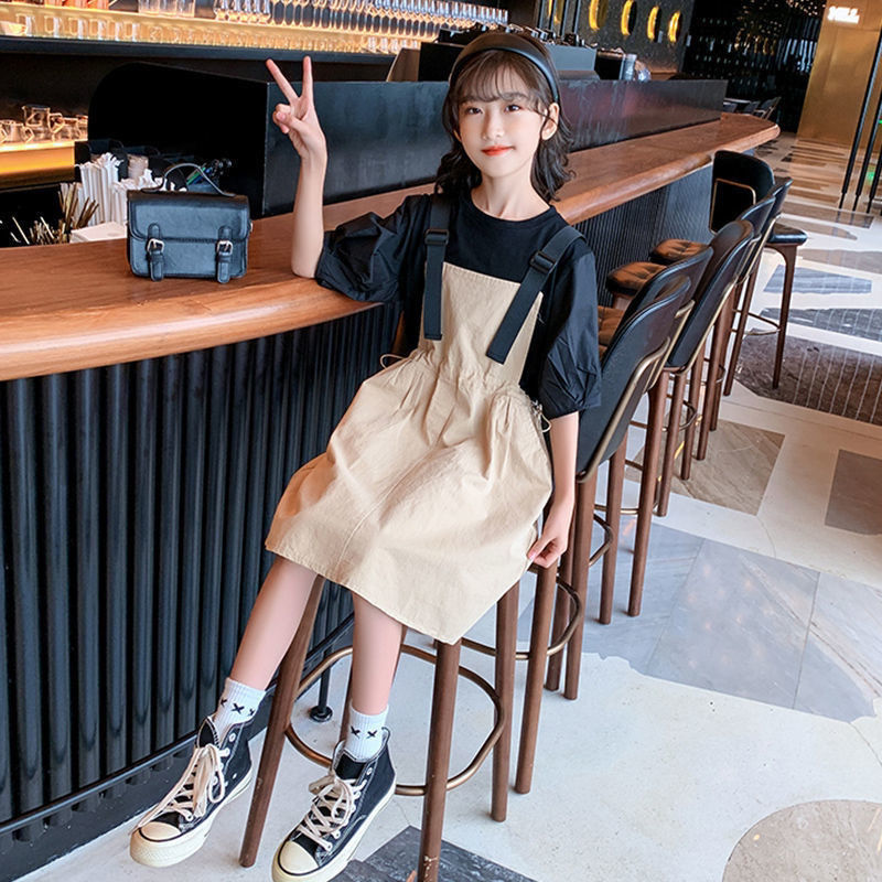 2022款夏装套装女童背带裙中大童裙子儿童洋气背带裙两件套潮