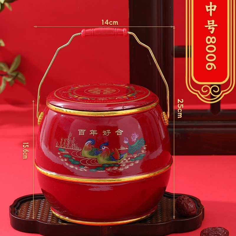 Wedding dowry descendants bucket, large red wooden toilet, descendants treasure bucket, wedding supplies, gathering treasure bucket ornaments Specification image
