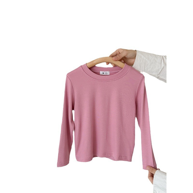 New autumn boys' and girls' tops, cute baby base layer, children's white outerwear, long-sleeved loose mask T-shirt details Picture