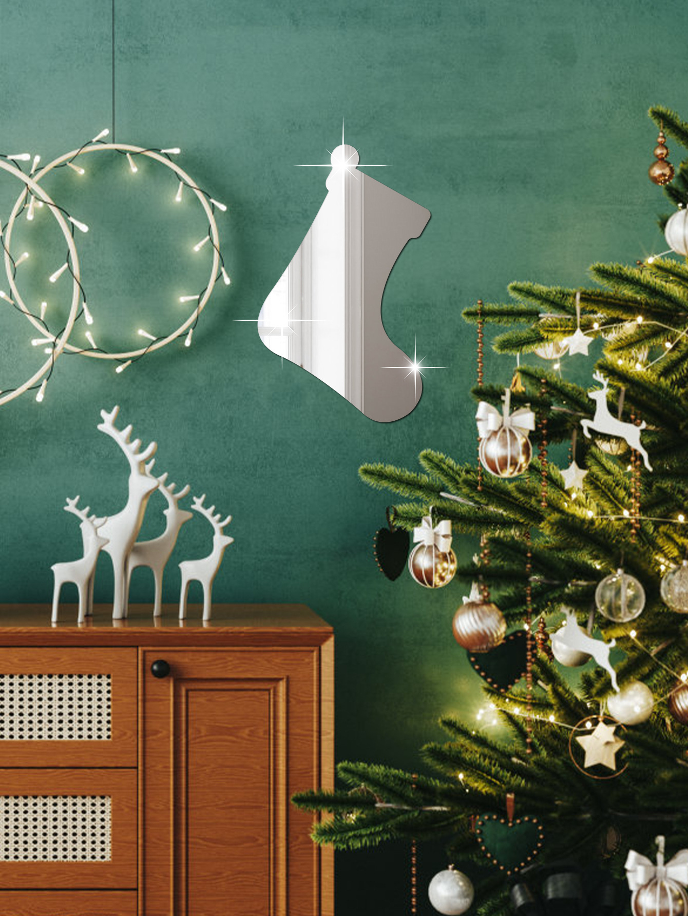 跨境镜面墙贴 2MM 1片圣诞靴子款镜面墙贴