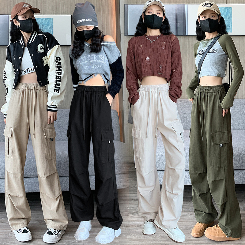 Overalls Women 2023 Autumn Winter High Waist Wide Leg Straight Leg Casual Design Sense Of American Retro Mountaineering Pants details Picture