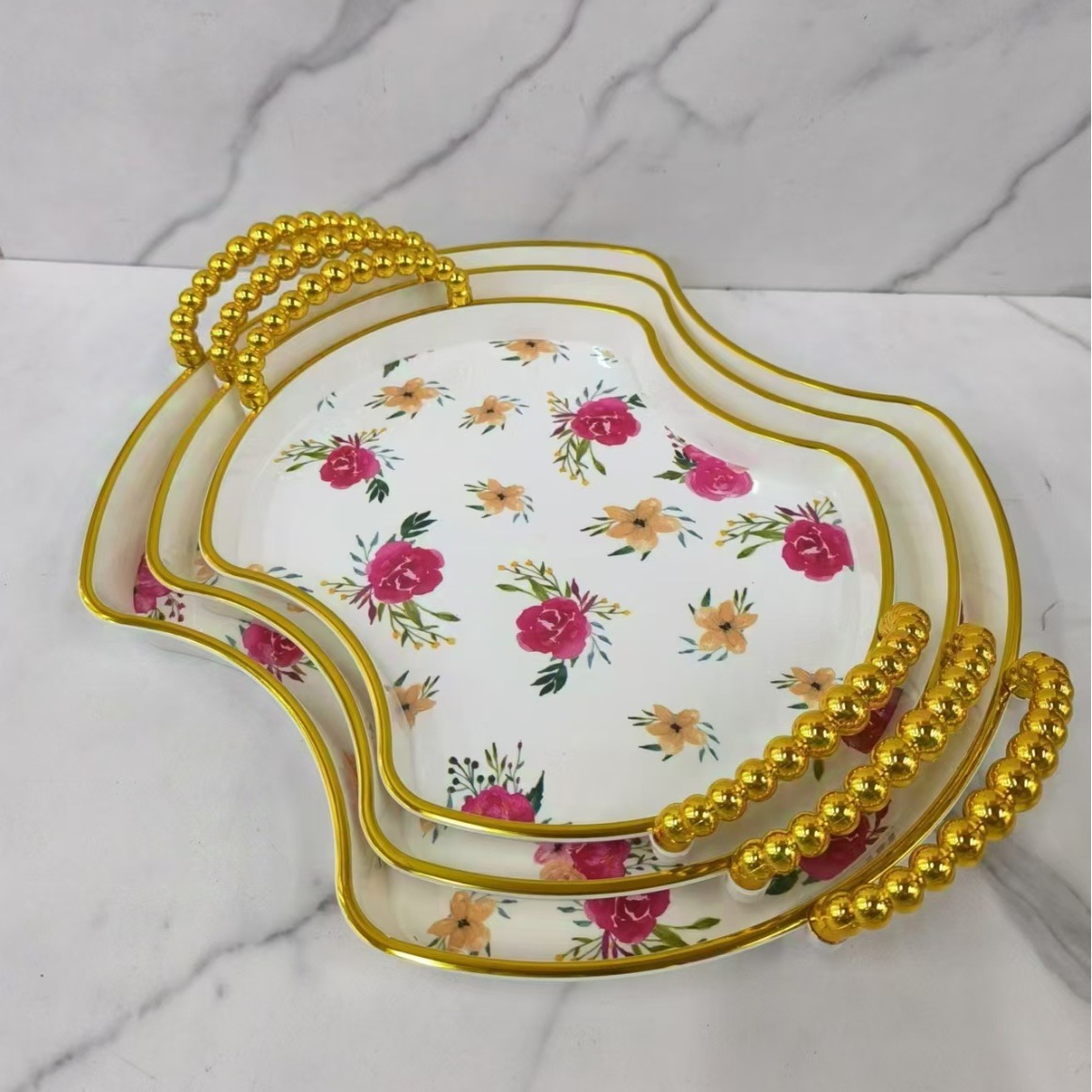 39*31*3.5PET tray, plastic creative water cup, tea tray, simple and fashionable printed restaurant bread plate, export batch full figure