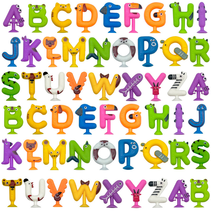 跨境新款儿童26英文字母吸盘玩具早教浴室戏水动物吸盘教育字母表