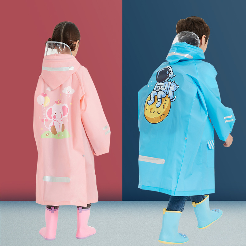 Children's Raincoat Boys And Girls Infant Baby Pupils Full Body Waterproof One-Piece Poncho With Schoolbag Bit Cartoon One-Piece Poncho