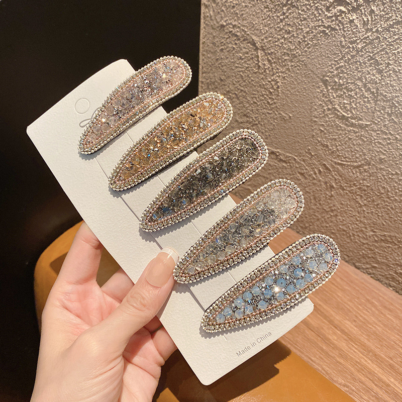 Korean Temperament Creative Diamond Edge Clip Hair Accessories Female Net Red Ins Crystal Hair Bb Clip Broken Hair Clip