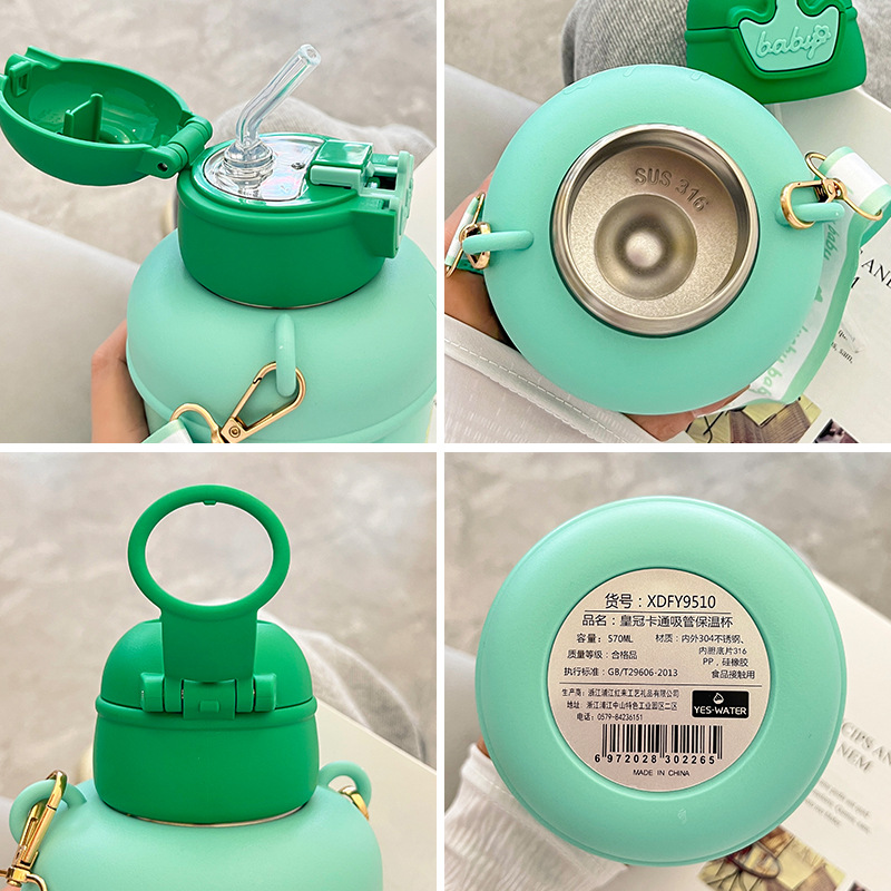 Creative high appearance level baby water bottle, children's cute straw water cup, crossbody convenient stainless steel insulated cup for women wholesale details Picture