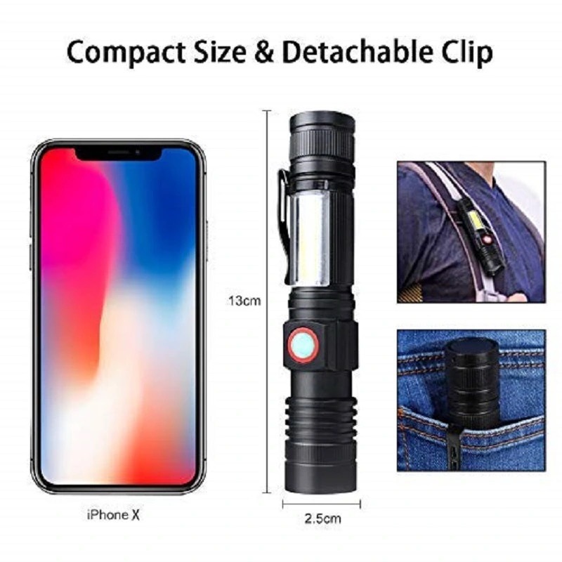 Cross-border new USB outdoor zoom multi-functional aluminum alloy high-intensity flashlight T6+COB with magnet Specification image