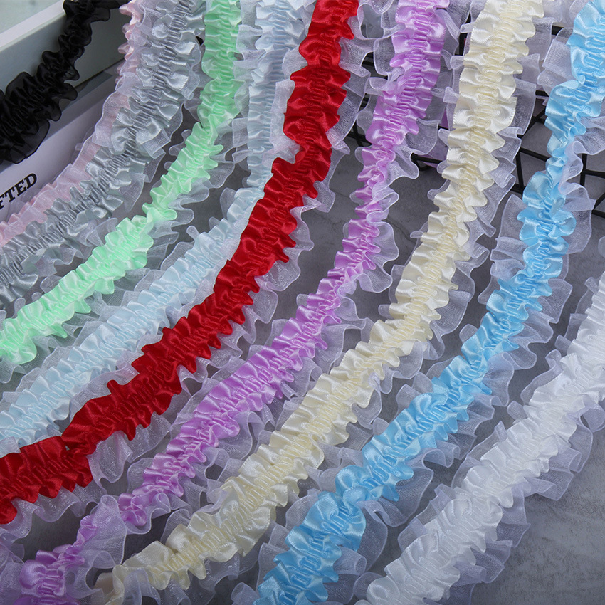 En stock 4cm doble poliéster hilo de nieve cinta elástico pliegues DIY artesanales accesorios encaje encaje con descuento Specification image