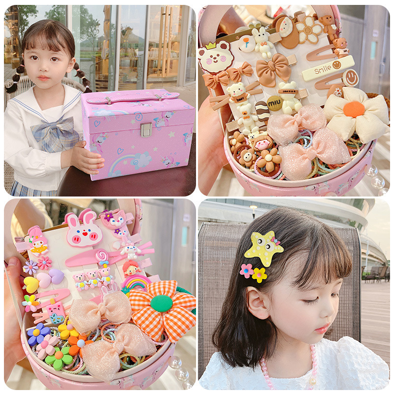 Children's hair accessory set gift box, girls' birthday hairpins, hair clips, rubber bands, headwear, little princess cute jewelry box Application Scenario