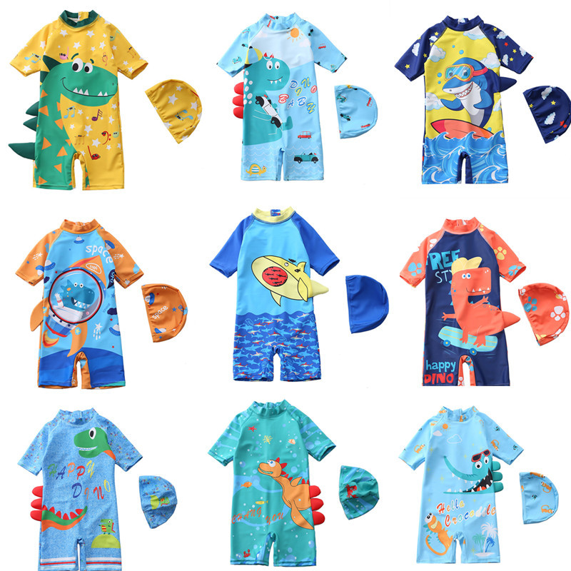 Children's swimsuits, one-piece swimsuits for boys and girls, large and small children, baby boys, long-sleeved beach sun protection and hot spring swimming swimsuits details Picture