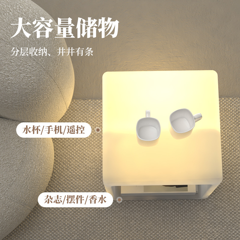 Grid floor lamp, shelf, bedside table, integrated table lamp, modern and simple home storage cabinet, decorative atmosphere light details Picture
