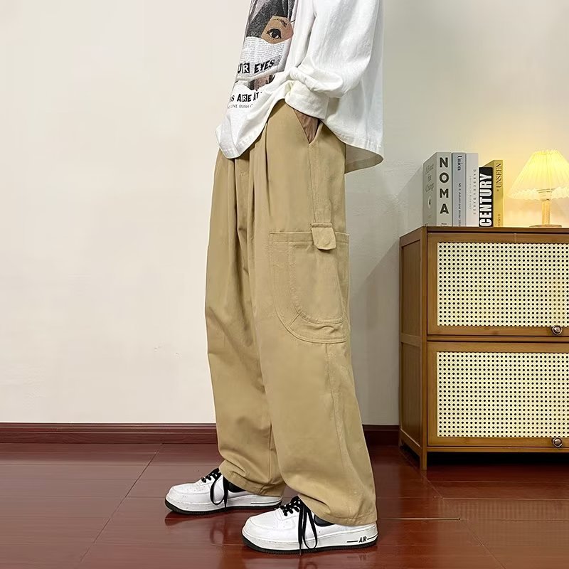 Straight-leg casual pants for men, loose and trendy American wide-leg cargo pants, Japanese streetwear brand high street sport pants for spring and autumn