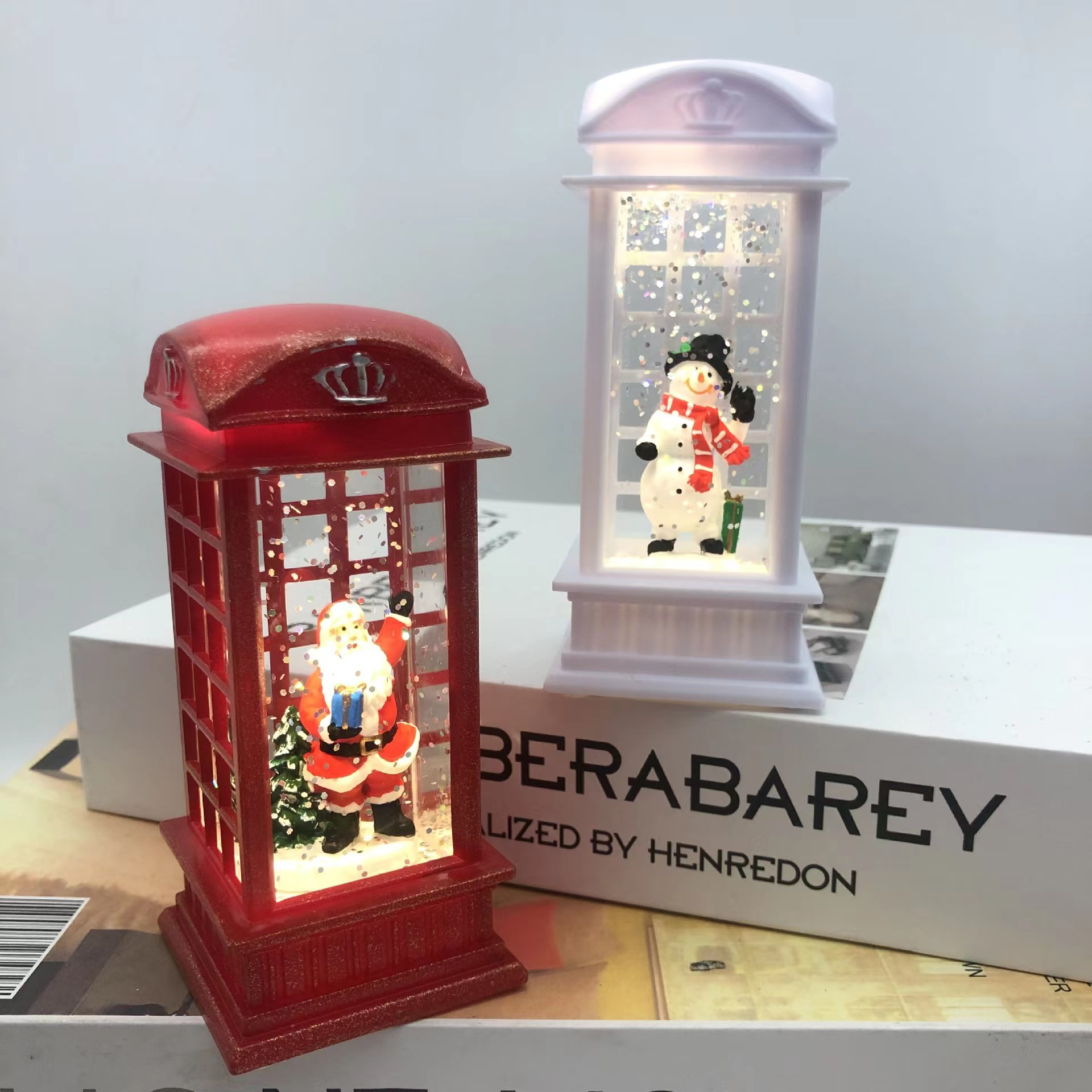 Christmas New Waterflood Telephone Booth Small Wind Light Led Electronic Luminescent Desktop Decoration Christmas Night Light Decoration Specification drawing