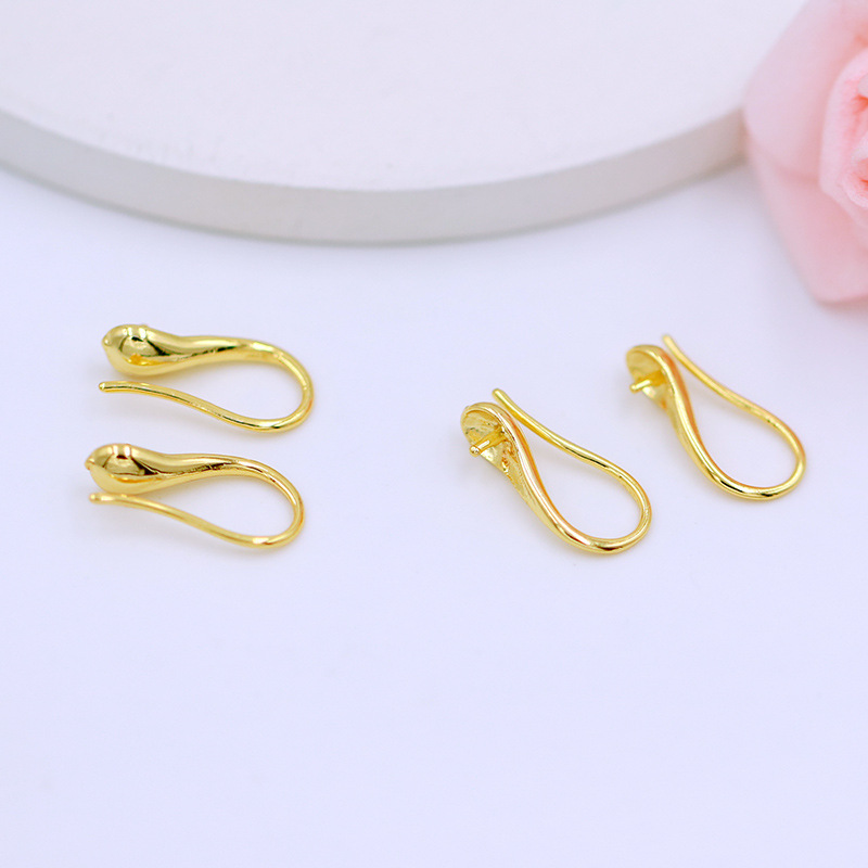 纯铜18k真金保色可粘珍珠高跟鞋耳钩 diy饰品配件14K包金汤勺耳钩