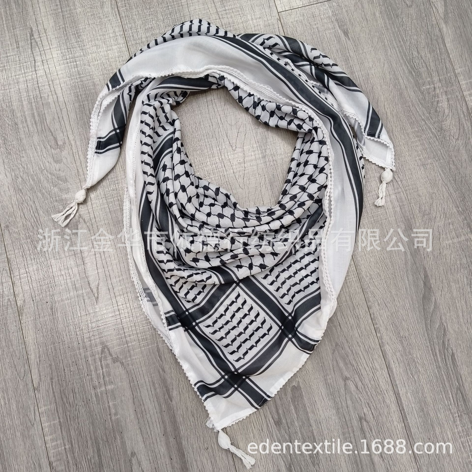 New tassel Arab headscarf, square scarf, Arafat, Palestine three-color patchwork print, cross-border manufacturer for men details Picture