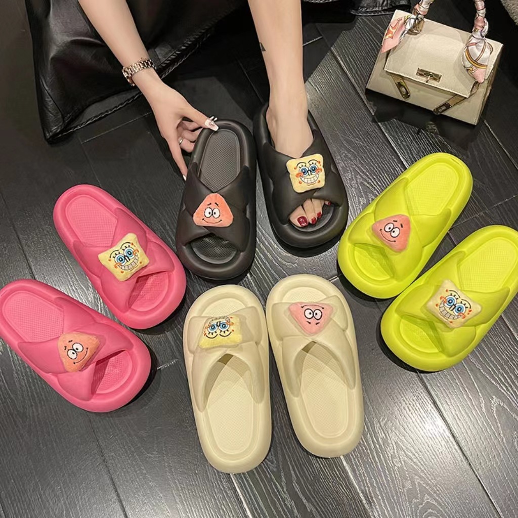Step On The Poop Feeling Platform Slippers Female Summer Outside Wear Cute Cartoon Spongebob Squarepants Non-Slip Indoor Flip-Flops Wholesale Tide