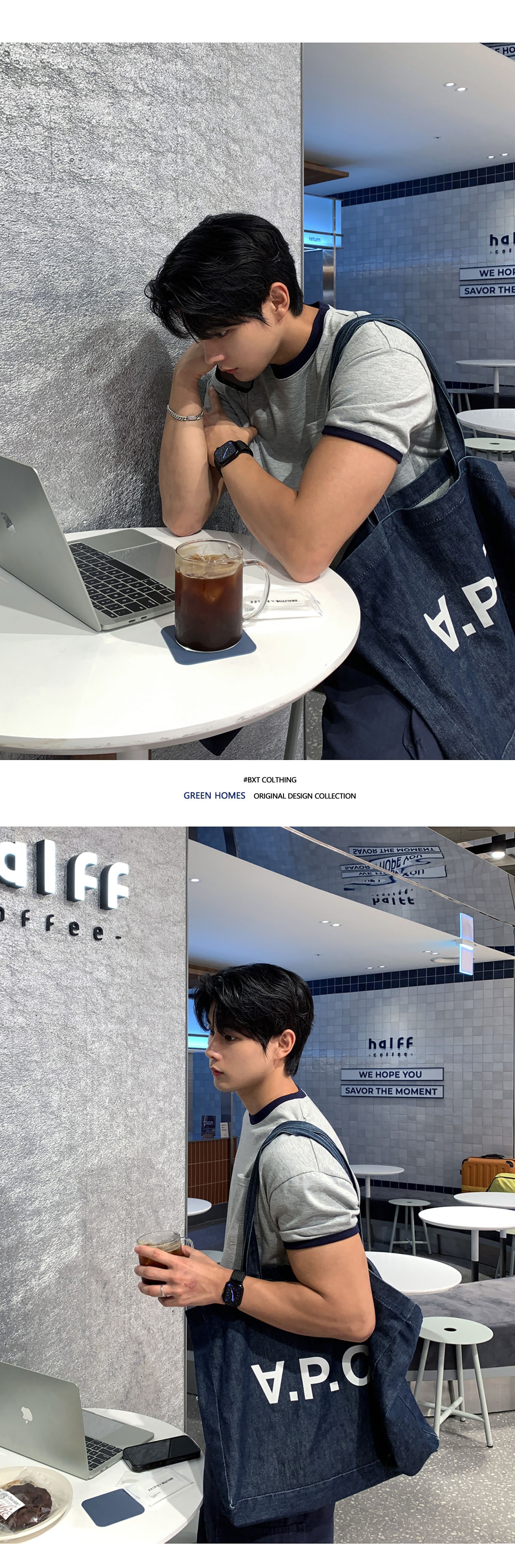 ASCLO韩版高级拼色打底衫休闲潮流设计感慵懒短袖棉质T恤口袋装饰详情7