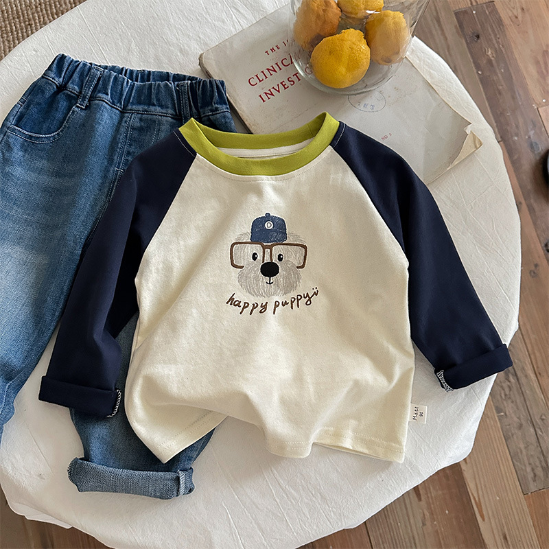 男童卡通T恤2025秋季新款湖州织里童装韩版插肩袖休闲长袖上衣潮