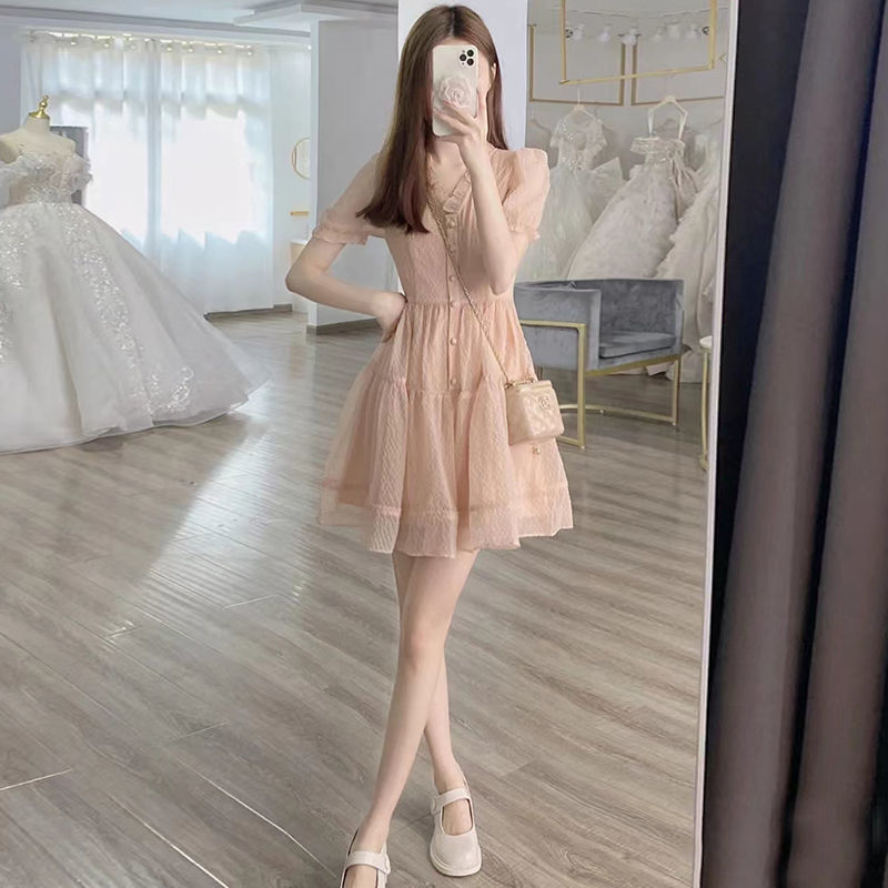 Sweet and stylish fairy first love dress for summer petite, fashionable and youthful pink dress details Picture