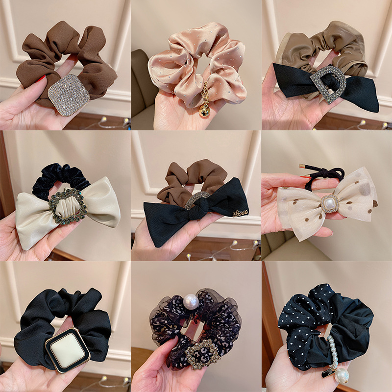 Wholesale of water diamond hair ties, Korean-style hair bands, Korean-style high-end bow hair ties and hair ties