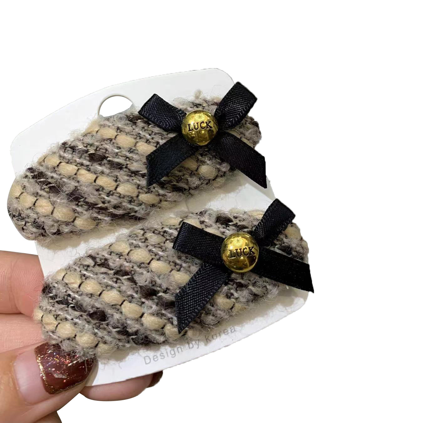 【 Fanzhi 】 New retro chanel-style woolen bow hair clips, bangs, BB clips and hair accessory clips from South Korea Item Picture