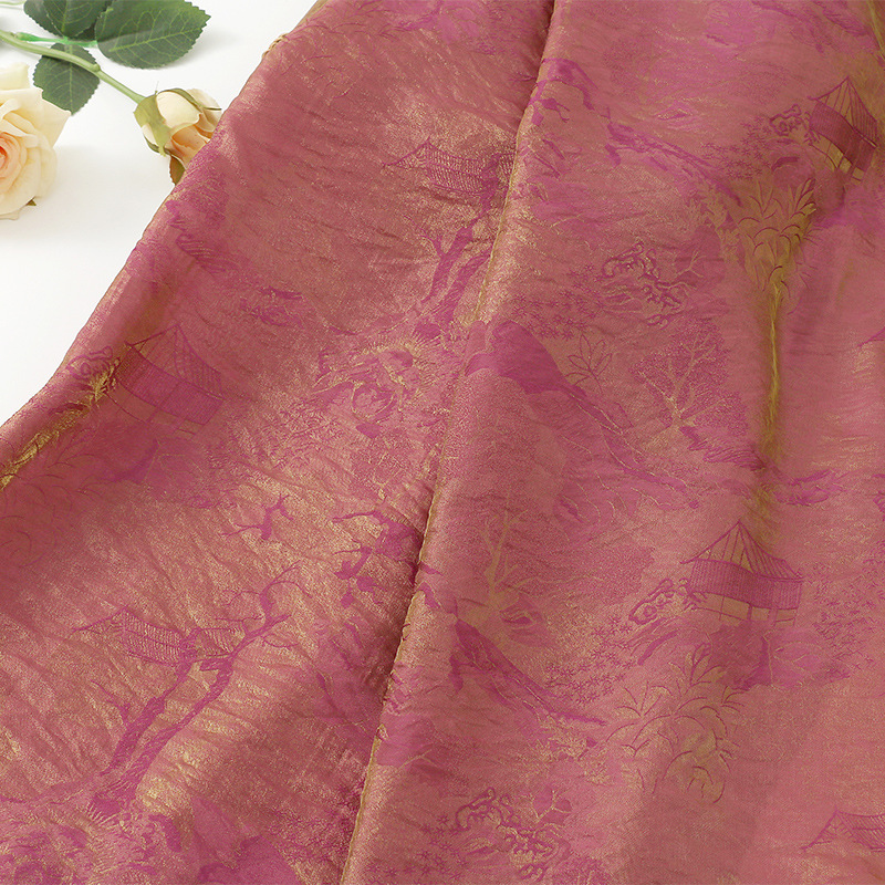 夏日轻薄浮光锦山水人情人丝提花面料  连衣裙衬衫小褂服装布料