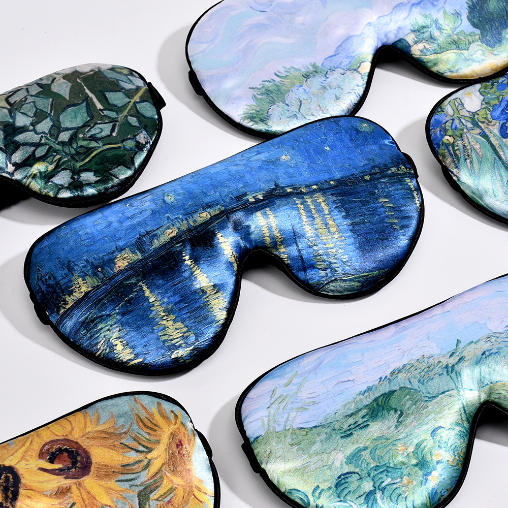 Cross-Border New Van Gogh Print Eye Mask Sunflower Blackout Sleep Eye Mask Retro Portable High Appearance Level Eye Mask Wholesale Specification drawing