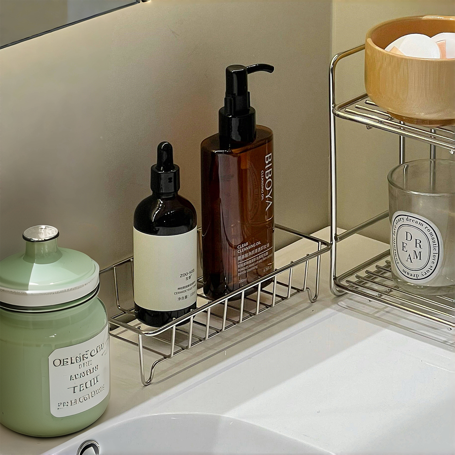 洗漱台收纳架桌面收纳盒沥水置物不锈钢化妆品筐篮铁艺卫生间浴室