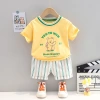 2022 Summer New Style Boys' Cool round-neck Bear short-sleeved set, children's T-shirt, striped casual Pants two-piece set details Picture