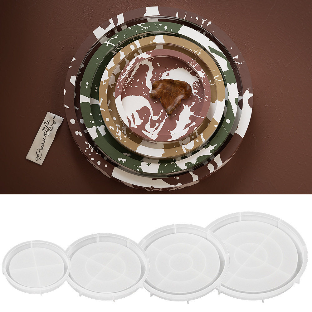 diy epoxy resin gypsum cement round plate mold, large round storage tray, flowerpot base silicone mold Specification image