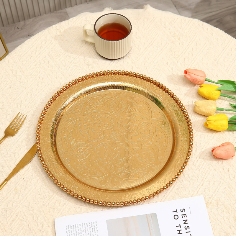 Large Fruit Tray Light Luxury Metal High-Grade Bead Point Dried Fruit Snack Tray Home Afternoon Tea Pastry Tray Jewelry Tray Item Picture