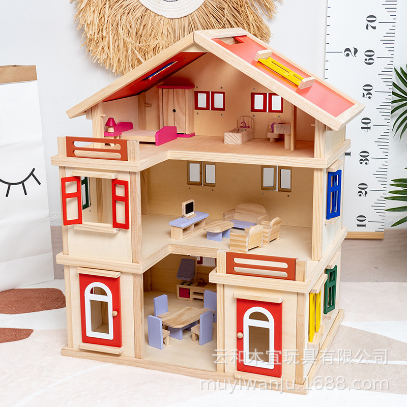 Children's Puzzle diy cottage Solid wood house Princess Villa Doll house Girl toy gift Play house toys Specification drawing