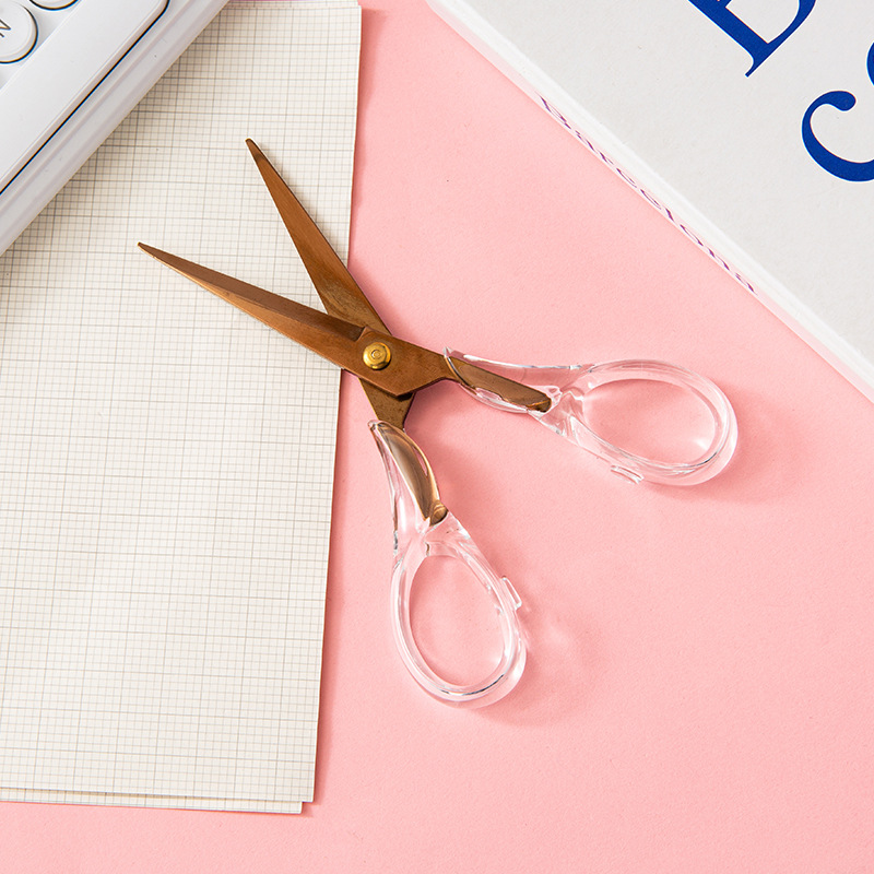 Cross border direct supply acrylic rose gold scissors transparent electroplating heavy industry office scissors student hand ledger diy cutting scissors Application Scenario