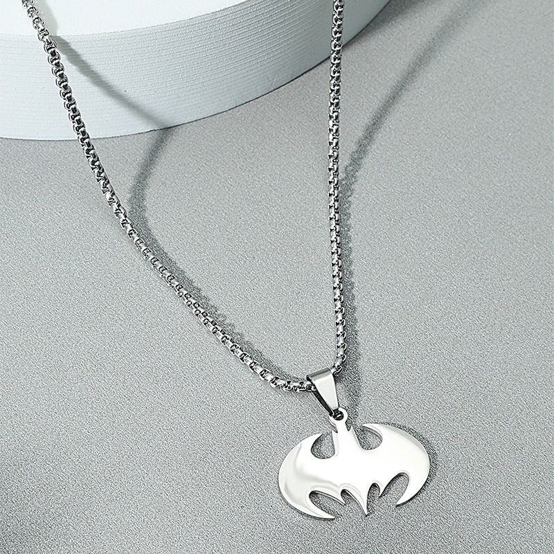 European And American Superhero Batman Necklace Personality Stainless Steel Smooth Pendant Amazon Cross-Border Supply full figure