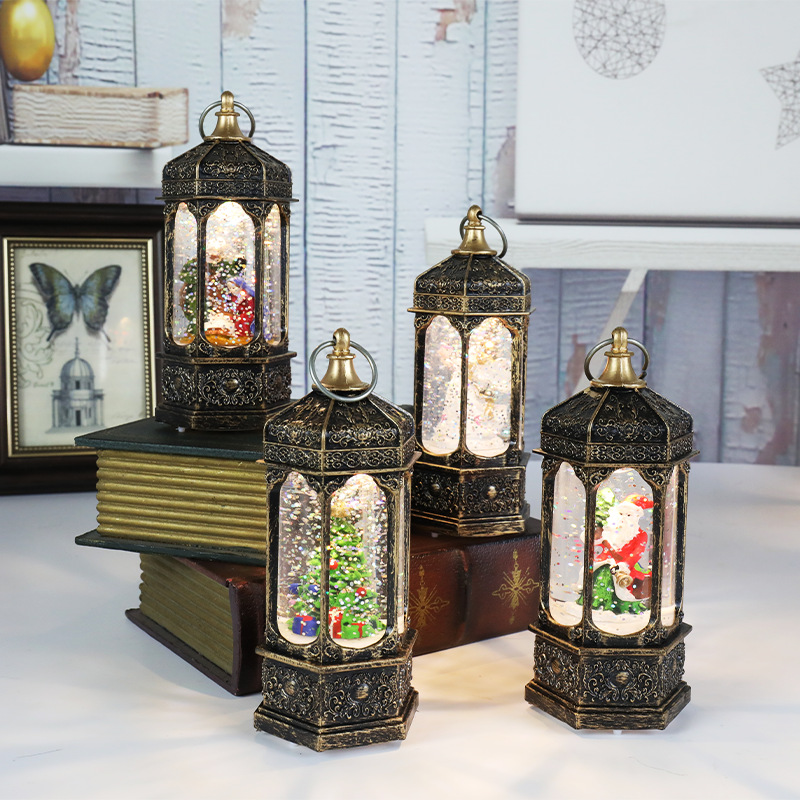 Cross-border new Christmas decorations: Snowflake hexagonal wind lanterns, Christmas micro-landscape illuminated night lights, Christmas gifts Specification image